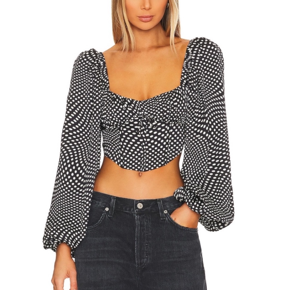 NWT For Love and Lemons Polka Dot Kat Long Sleeve Corset Bustier Top XS Revolve